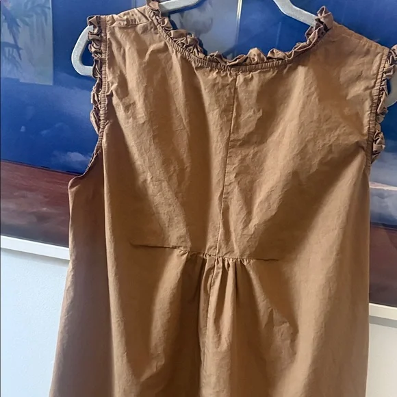 Sleeveless Brown Maxi Dress with Ruffle Shoulders - Picture 4 of 4